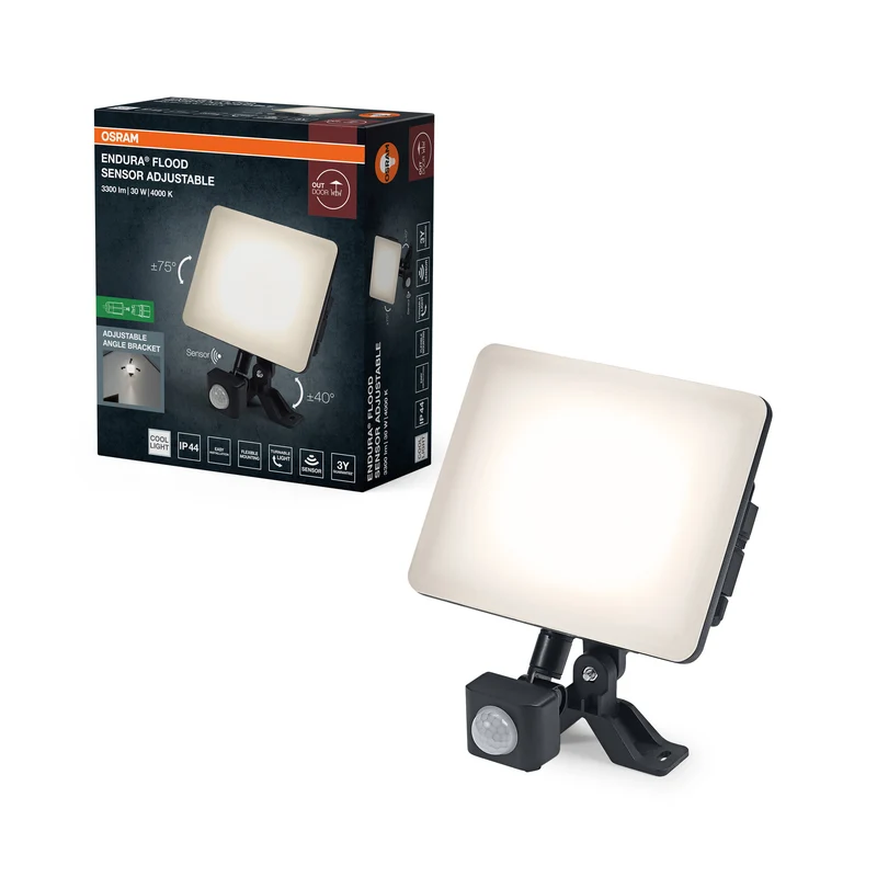 Proyector LED ajustable OSRAM ENDURA Flood Sensor, 30 W, 2550 lm, 4000 K (blanco frío), sensor de movimiento, negro, aluminio, IP44