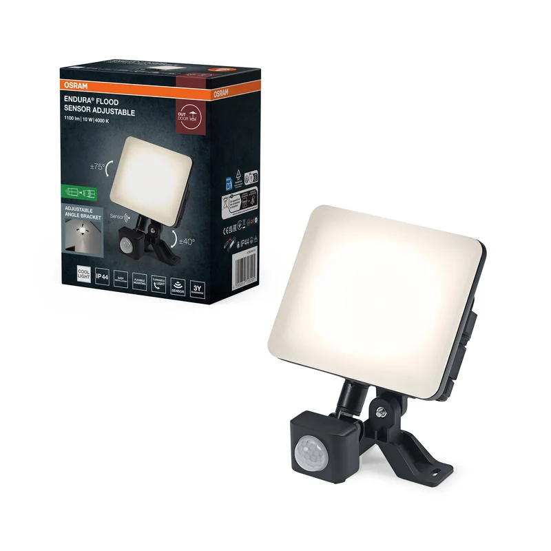 Proyector LED ajustable OSRAM ENDURA Flood Sensor, 10 W, 850 lm, 4000 K (blanco frío), sensor de movimiento, negro, aluminio, IP44