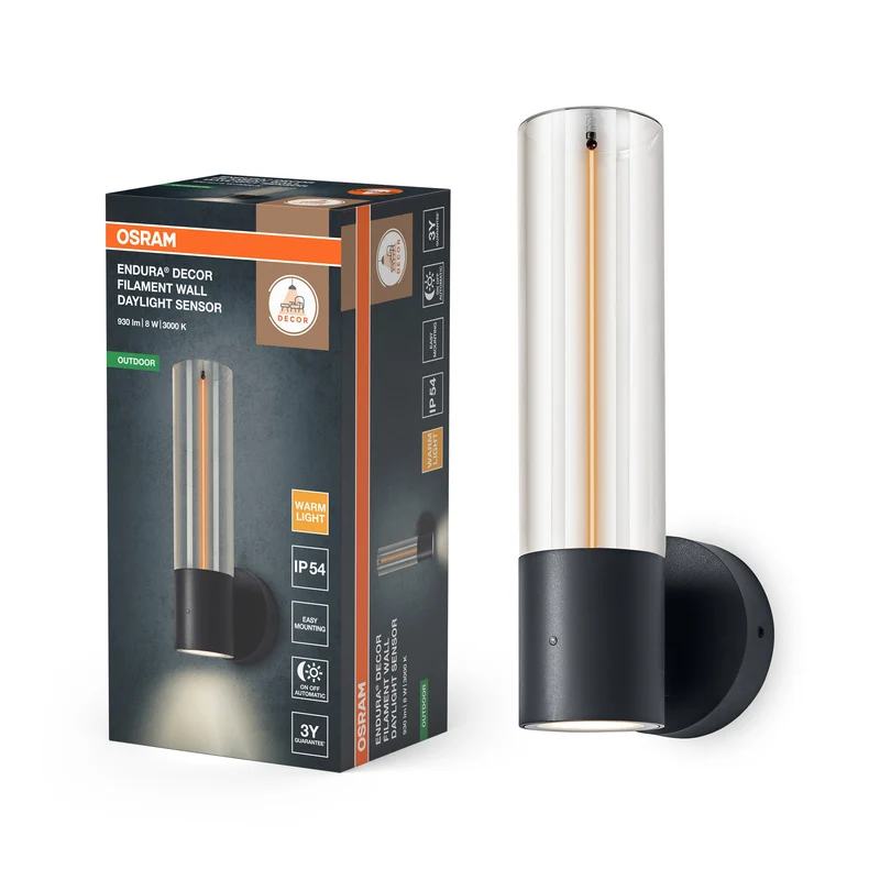 Aplique de pared exterior OSRAM ENDURA® Decor Filament con sensor de luz diurna 8W IP54 gris oscuro