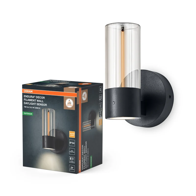 Aplique de pared exterior OSRAM ENDURA® Decor Filament con sensor de luz diurna 6,5 ​​W IP54 gris oscuro