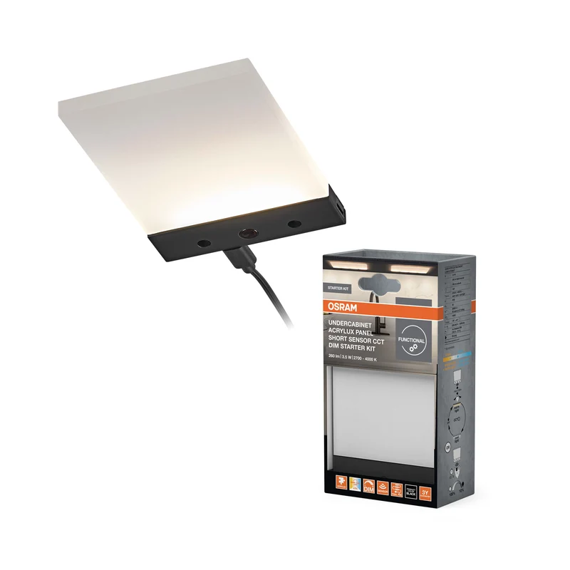 Lámpara de techo OSRAM Acrylux Panel Short para debajo de gabinetes, 3,5 W, CCT, regulable, kit básico