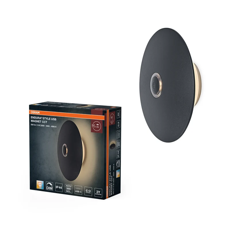 Lámpara de pared para exterior OSRAM, blanca, batería con USB-C, 3 W, 210 lm, 2500 K/3000 K/4000 K, regulable sin escalonamientos, IP44, 25 000 h de vida útil, carcasa de aluminio