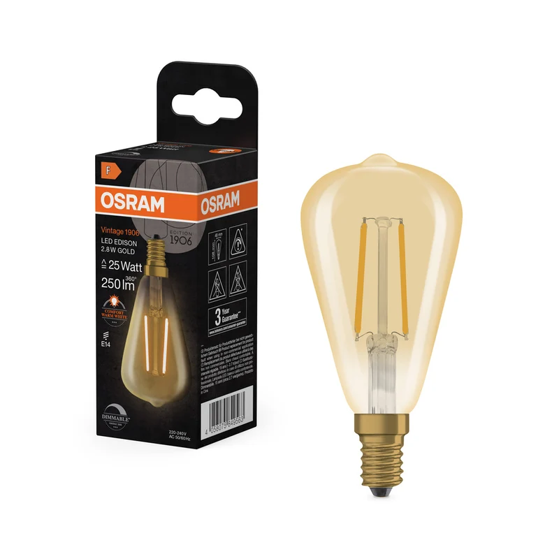 OSRAM Vintage 1906® LED Classic Edison regulable 2,8 W 822 Oro E14 1