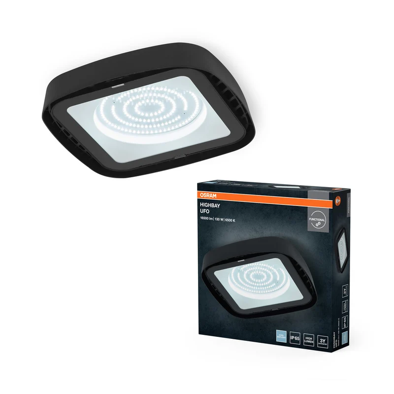 Lámpara de techo OSRAM Highbay UFO, 130 W, IP65, negra