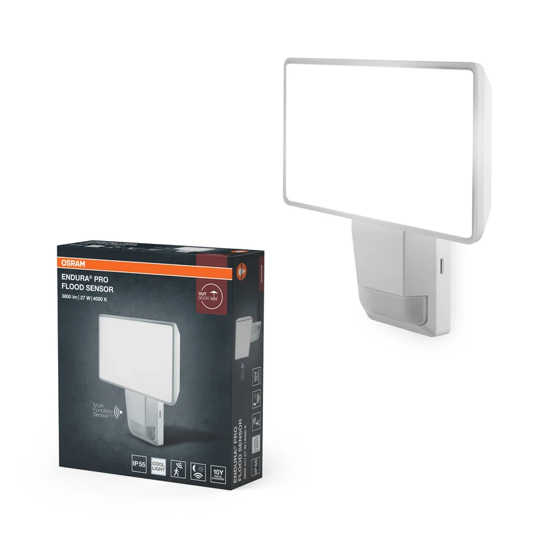 Proyector LED OSRAM con sensor, 27 W, blanco neutro, 3000 lm, IP55, orientable, para exteriores, aparcamientos y zonas de entrada