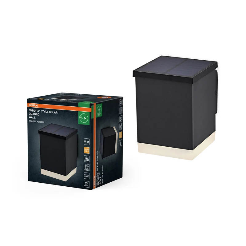 Lámpara de exterior OSRAM ENDURA STYLE SOLAR WALL, 0,5 W, 50 lm, aplique, gris oscuro, iluminación indirecta, batería recargable, clase de protección IP44, temperatura de color de 3.000 K, luz blanca cálida