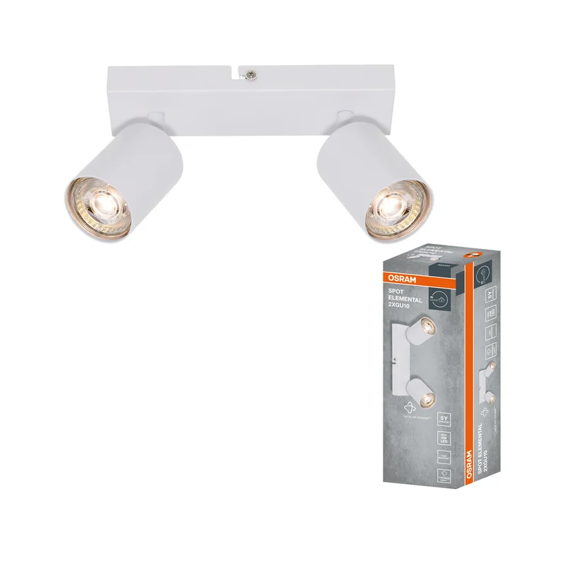 Foco LED OSRAM ELEMENTAL de 2 puntos, blanco, luz, 2xGU10, blanco, 21 x 13,8 x 6,5 cm