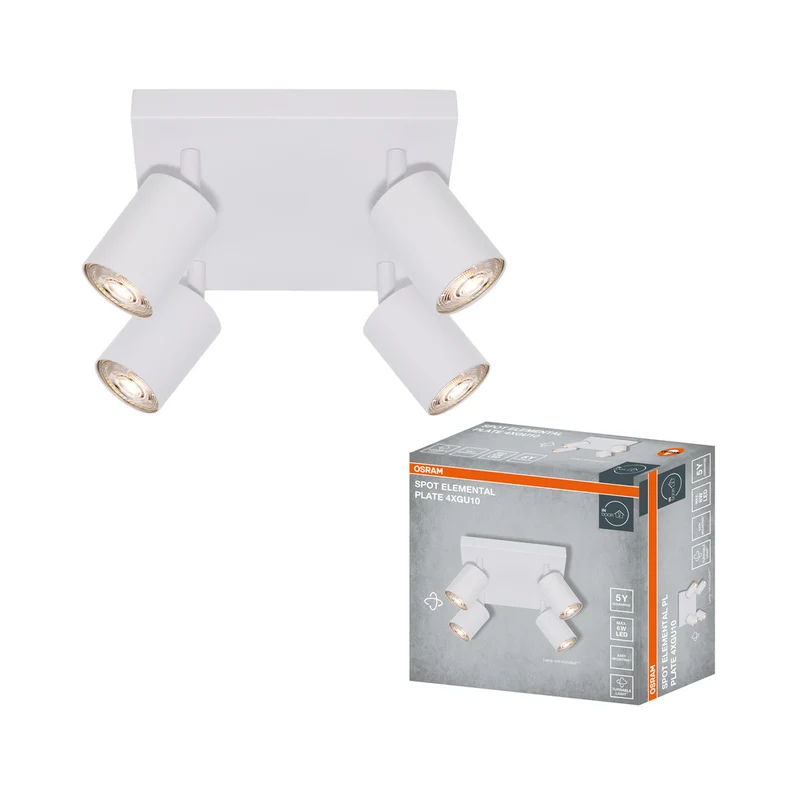 Foco LED OSRAM ELEMENTAL Plate White de 4 puntos, luz, 4xGU10, blanco, 21 x 13,8 x 21 cm