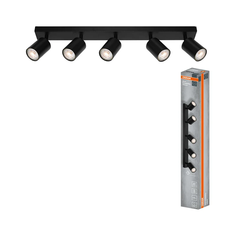 Foco LED OSRAM ELEMENTAL de 5 puntos, negro, luz, 5xGU10, negro, 60,5 x 13,8 x 6 cm