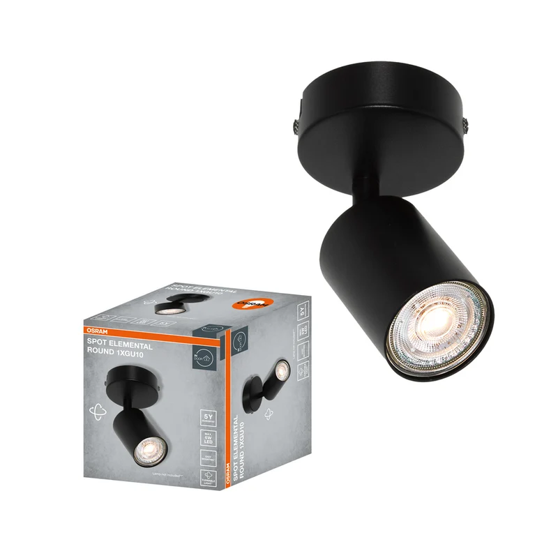Foco LED OSRAM ELEMENTAL Negro, redondo, 1xGU10, negro, 14 x 8 cm