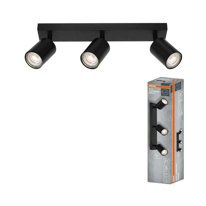 Foco LED de 3 puntos OSRAM ELEMENTAL Negro, Luz, 3xGU10, Negro, 37 x 13,8 x 6 cm