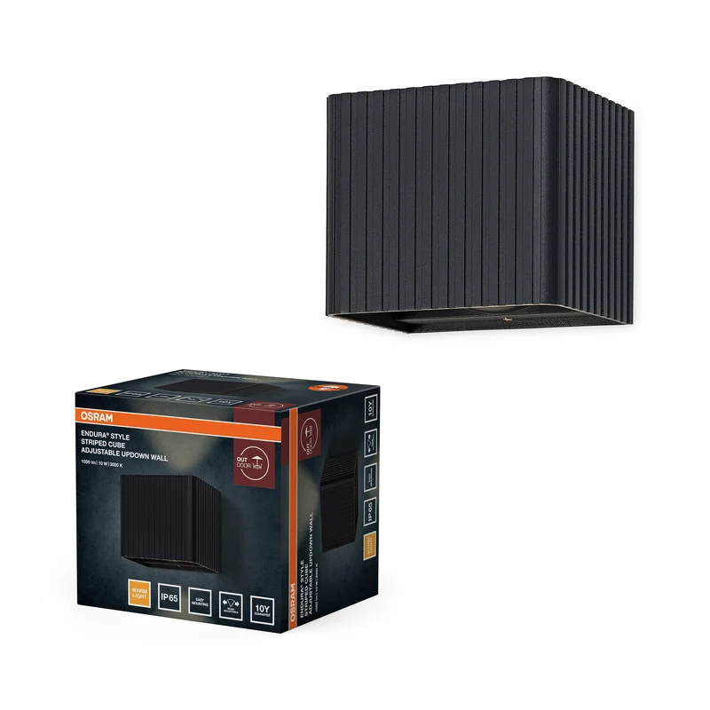 Lámpara de pared para exterior OSRAM, gris oscuro, 15 W, 330 lm, 3000 K, ángulo de haz de 210°, vida útil de 50 000 h, IP65