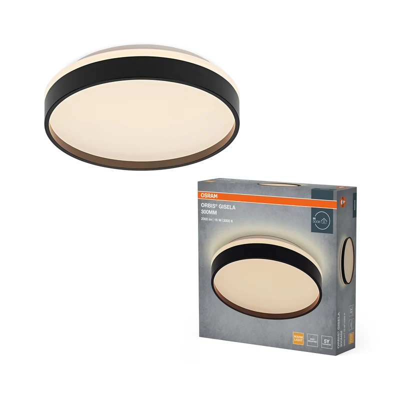 Lámpara de techo OSRAM Orbis Gisela, 300 mm, 16 W, 3000 K, blanco cálido, negro