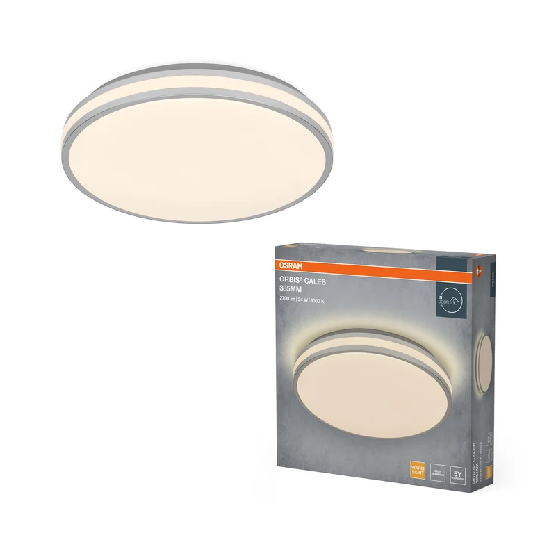 Lámpara de techo OSRAM Orbis Caleb, 385 mm, 24 W, 3000 K, blanco cálido, plateada