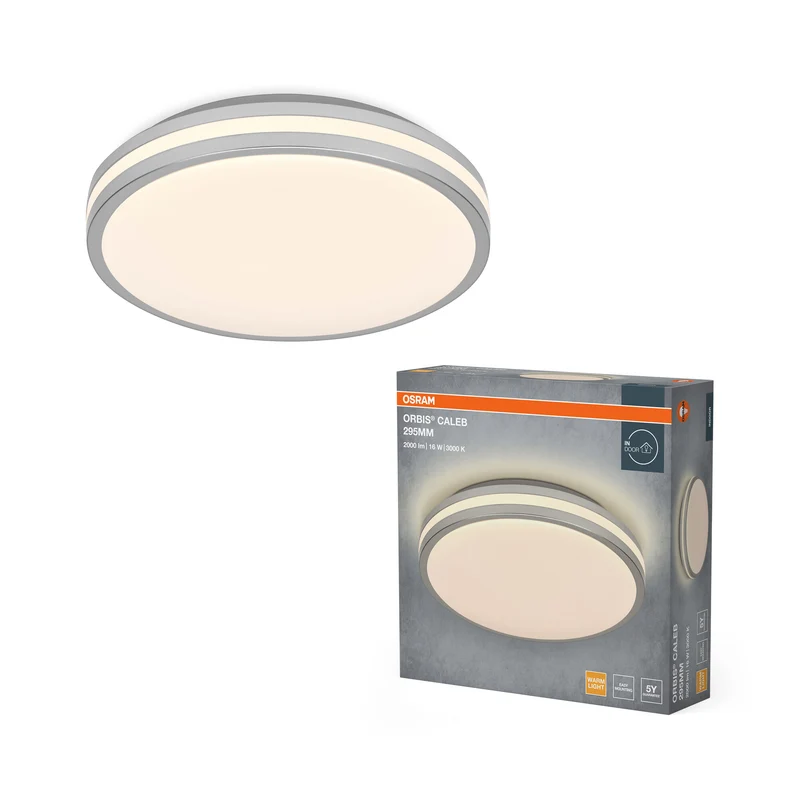 Lámpara de techo OSRAM Orbis Caleb, 295 mm, 16 W, 3000 K, blanco cálido, plateada
