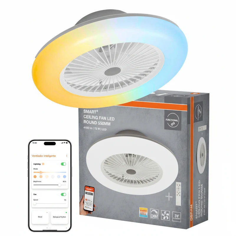Ventilador de techo OSRAM SMART+ con tecnología WiFi, redondo, 550 mm + control remoto