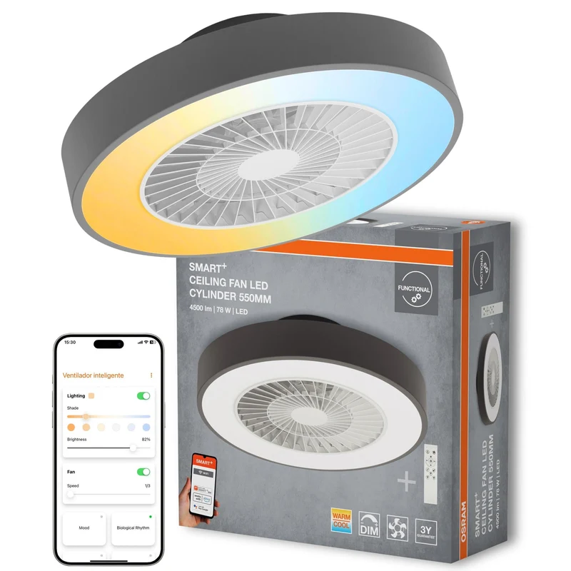 Ventilador de techo OSRAM SMART+ con tecnología WiFi, cilindro de 550 mm + control remoto