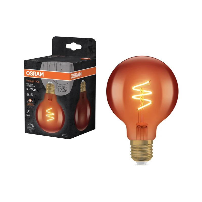 OSRAM Vintage 1906 Lámpara LED CLASSIC SLIM FILAMENT Globe regulable 3W 618 Cobre E27