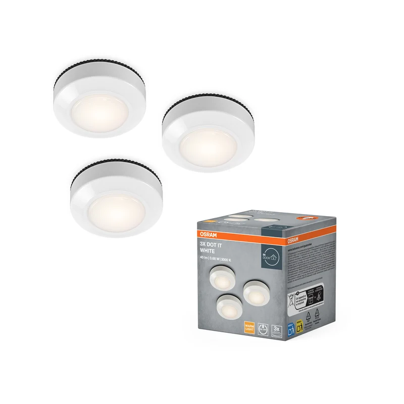 Lámpara LED portátil OSRAM DOT-it, a pilas, 0,68 W, 3000 K, blanco cálido, paquete de 3 unidades