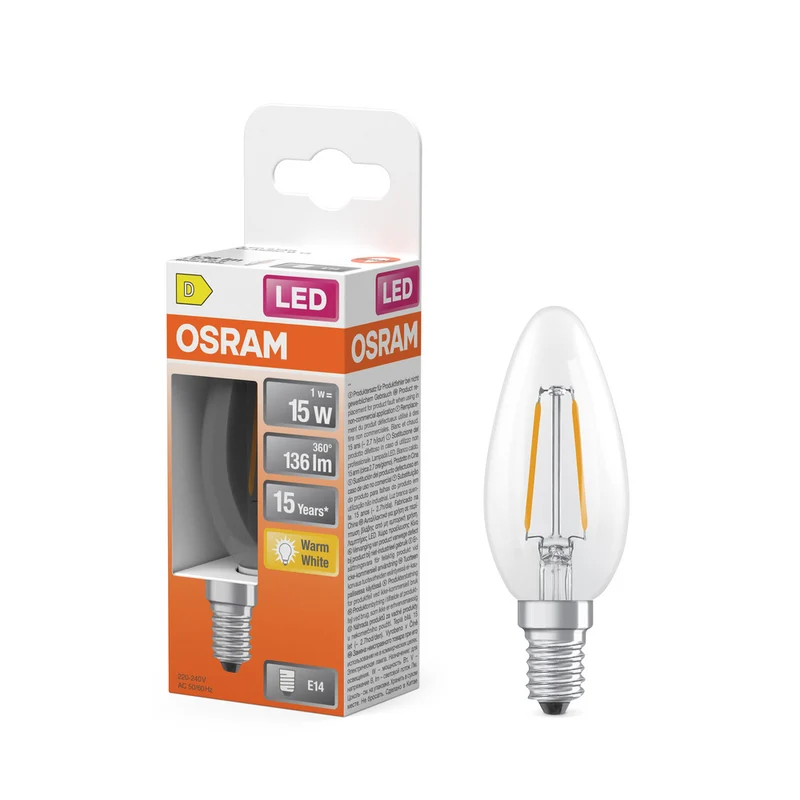 OSRAM LED Retrofit Classic B 1W 827 transparente E14