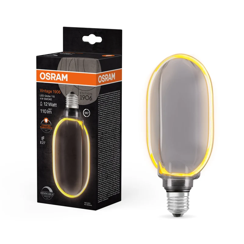 Lámpara LED OSRAM VINTAGE 1906® LED CLASSIC GLOBE110 O - Forma FILAMENTO 4W 818 Humo E27, 110 lm, 1800 K, Blanco cálido confort