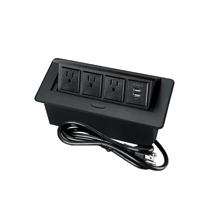 Toma de corriente oculta, regleta empotrada, con 3 enchufes + 2 puertos USB + cable de alimentación de 4.9 ft Marca: General