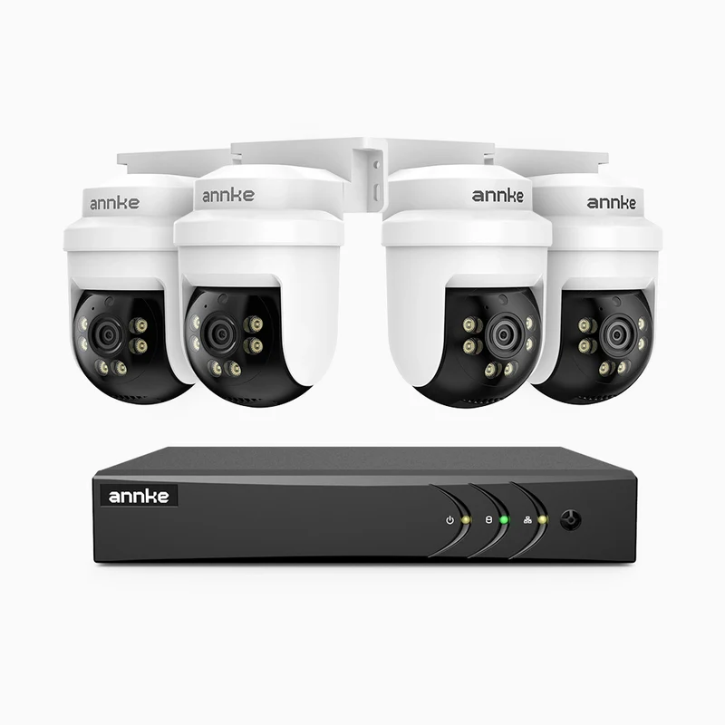 APTK500 - Kit de 4 cámaras de vigilancia 5MP con grabador de 4 canales, Giro de 350° e Inclinación de 90°, Visión Nocturna por Infrarrojos de 30 m, Resistente a la Intemperie IP65