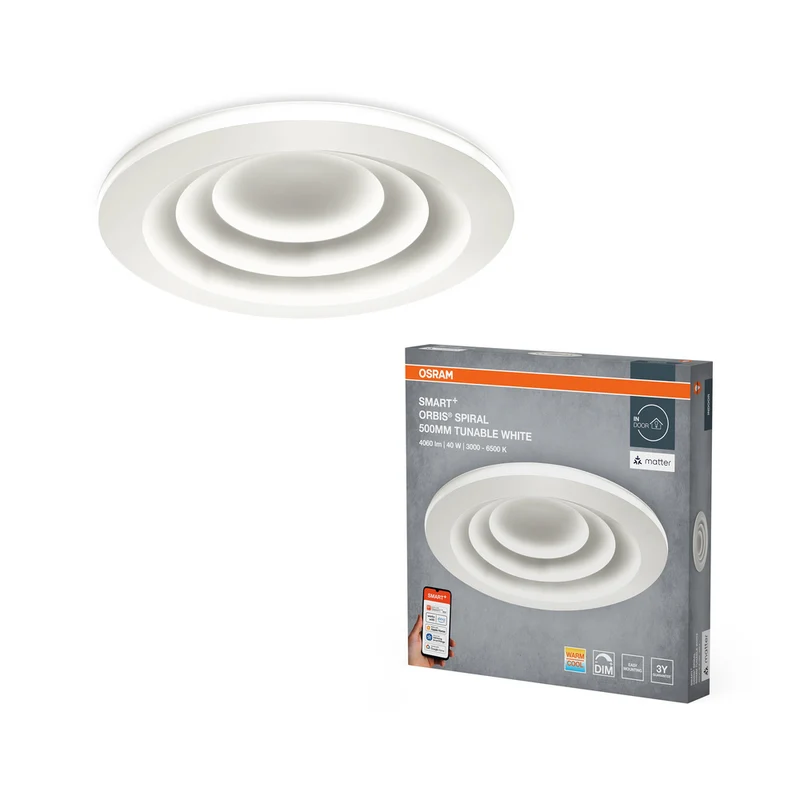 Lámpara de techo LED OSRAM Matter SMART+ Orbis Spiral, blanco regulable, 50 cm, 32 W, 3000-6500 K, gris