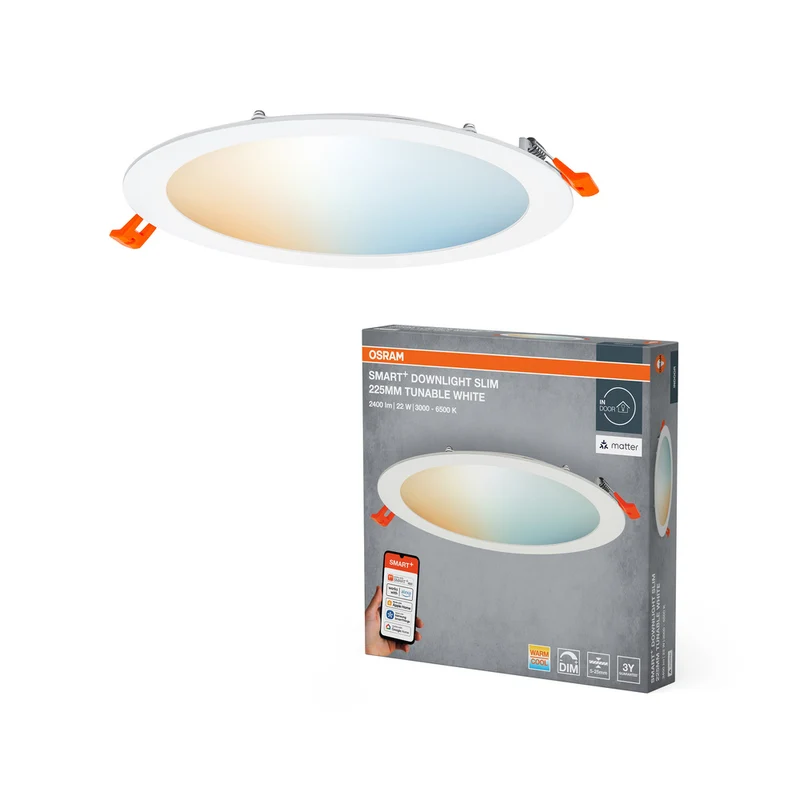 OSRAM Matter SMART+ EMPOTRABLE SLIM DOWNLIGHT Ø 225mm, T TW / 22 W Blanco Ajustable, 3000…6500K