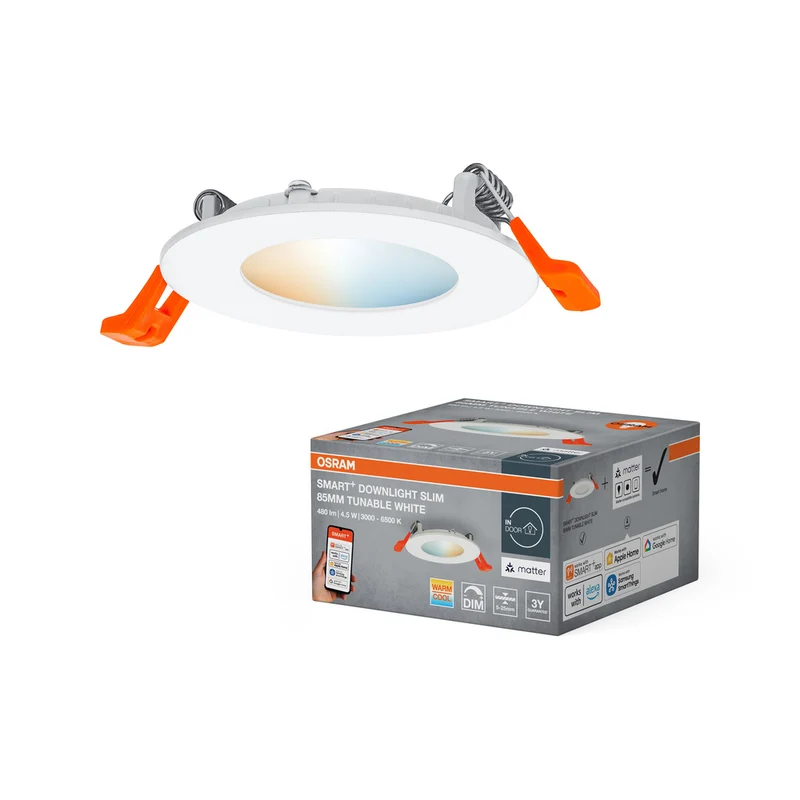 OSRAM Matter SMART+ EMPOTRABLE SLIM DOWNLIGHT, Ø 85 mm TW / 4,50 W Blanco sintonizable, 3000…6500K,