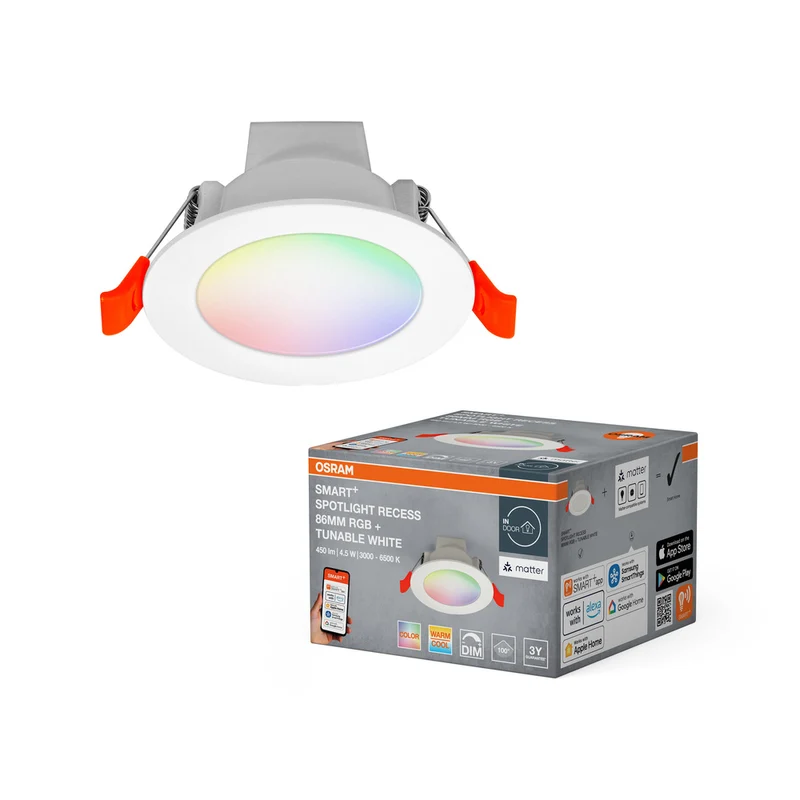 OSRAM Matter SMART+ RECESS DOWNLIGHT Foco empotrable, Ø 86 mm, RGB 4 W, blanco regulable, 2700…6500 K
