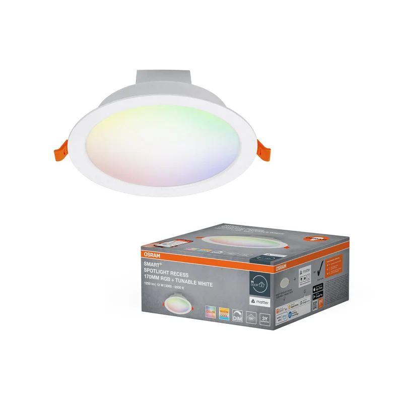 Foco empotrable OSRAM Matter SMART+ EMPOTRABLE TW, Ø 170 mm, RGB 12 W, 220…240 V, 2700…6500 K, IP20