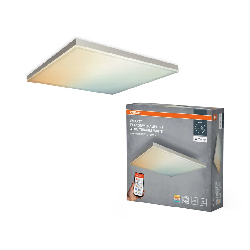 Lámpara de techo LED OSRAM Matter SMART+ Planon sin marco, luz blanca regulable, 30 x 30 cm, 20 W, 3000-6500 K