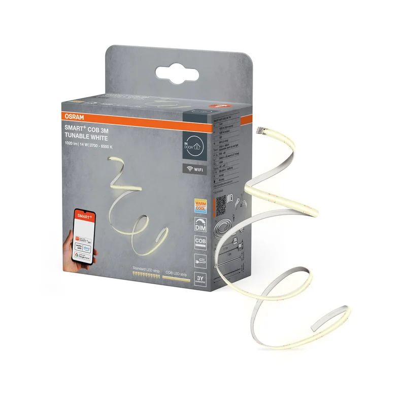 Tira de luz LED OSRAM Wifi SMART+ COB TUNABLE WHITE, 3 m, blanco sintonizable, 1200 lm, 14 W, 2700-6500 K