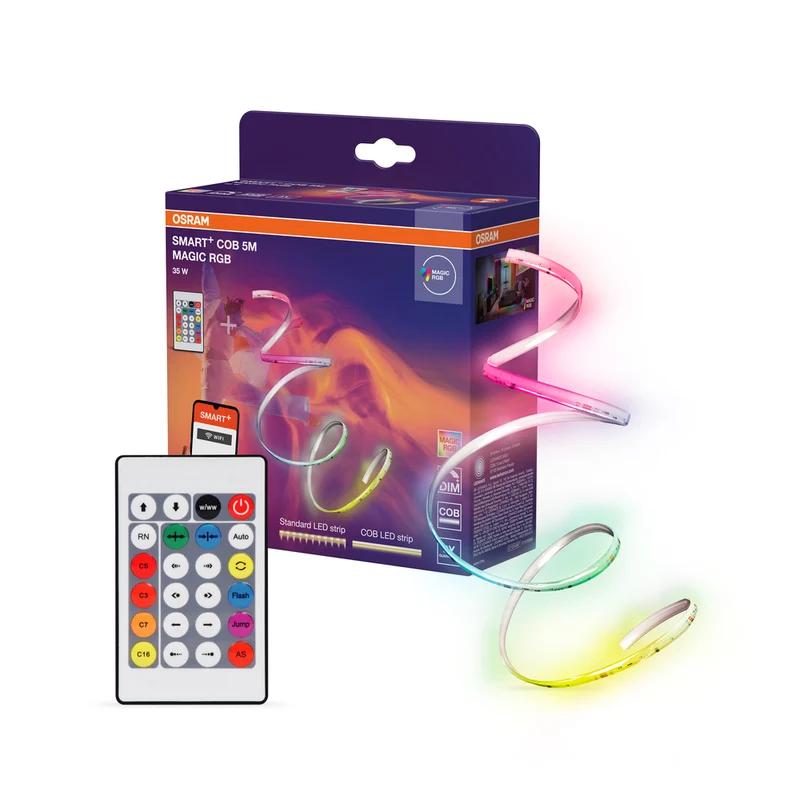 Tira de luz LED OSRAM Wifi SMART+ COB MAGIC, Magic RGB, 5 m, 35 W, con control remoto