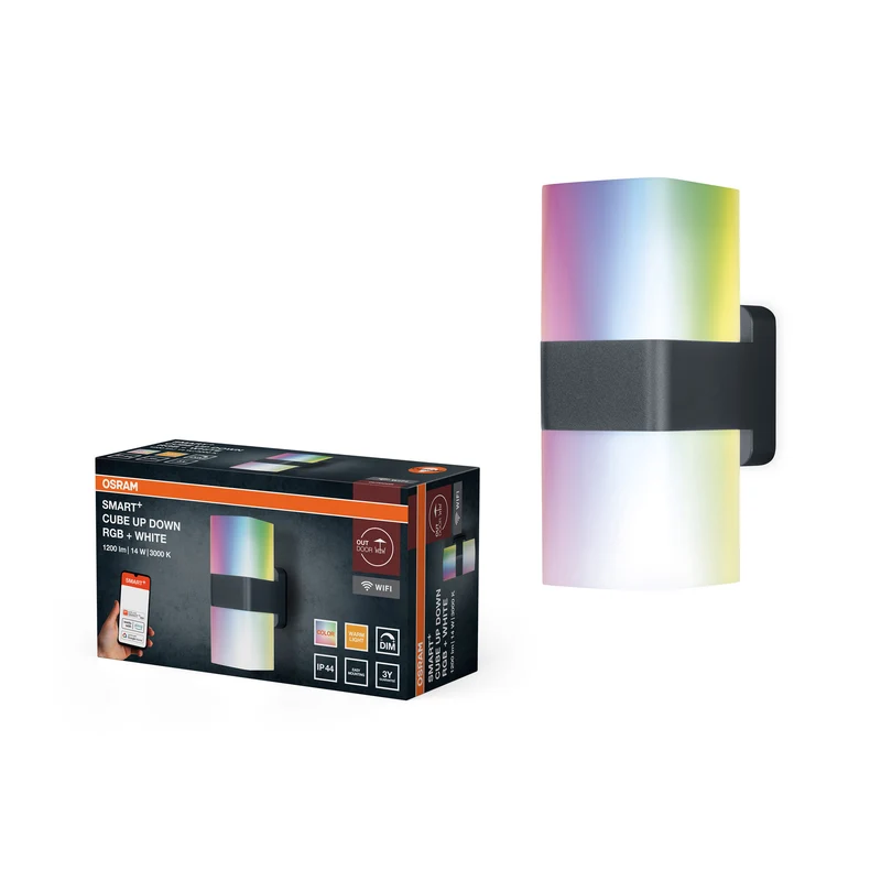 OSRAM SMART+ WiFi Cube Up/Down, aplique LED gris oscuro, 14 W, 950 lm, RGB+W 3000 K, WiFi, Alexa, IP44 para exterior