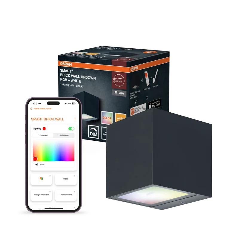 OSRAM SMART+ Aplique LED WiFi Brick Up/Down gris oscuro, 14 W, 550 lm, RGB+W 3000 K, WiFi, Alexa, IP44 para exterior