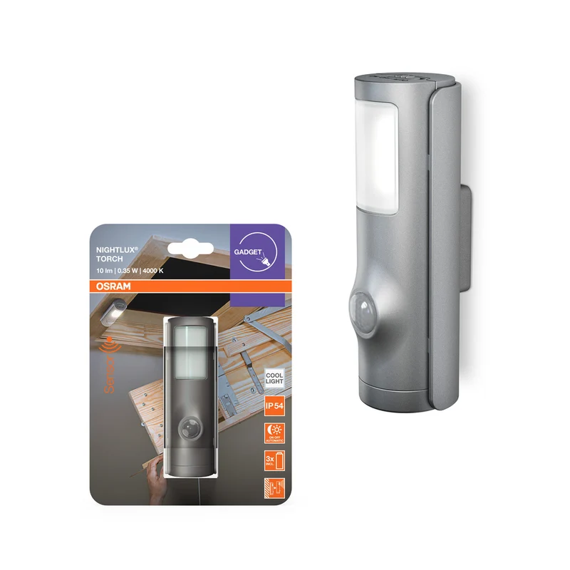 OSRAM NIGHTLUX® Torch White, luz nocturna portátil con sensor de movimiento, gris