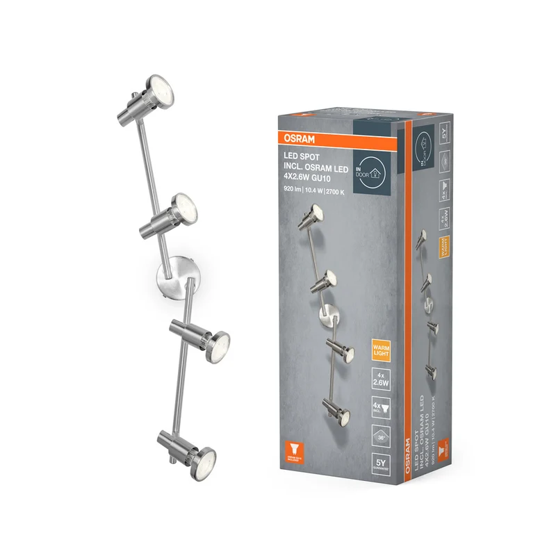 Lámpara de techo LED OSRAM SPOT BRUSHED SILVER, GU10, 4 x 2,6 W, 2700 K