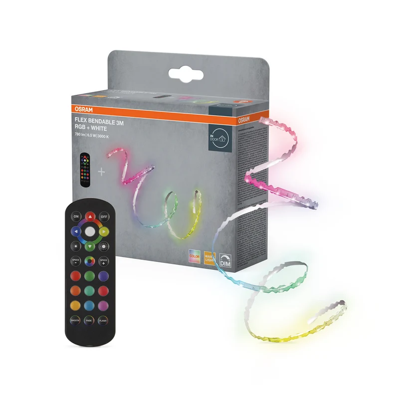 Tira de luz LED RGB+ flexible OSRAM FLEX, 3 m, con control remoto, 760 lm, 6,5 W, 3000 K