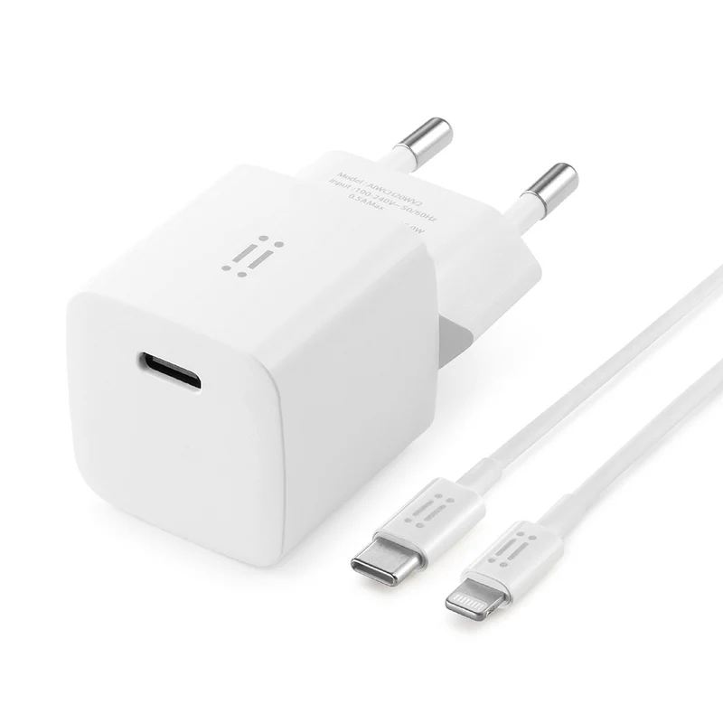 Adaptador de corriente de 20 W GaN con cable de USB-C a Lighting de INTECAT