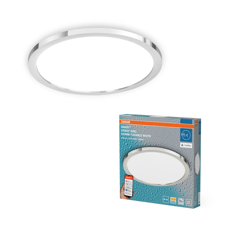 Lámpara de techo LED para baño OSRAM Matter SMART+ ORBIS DISC de 30 cm, luz blanca regulable, 18 W/3000-6500 K