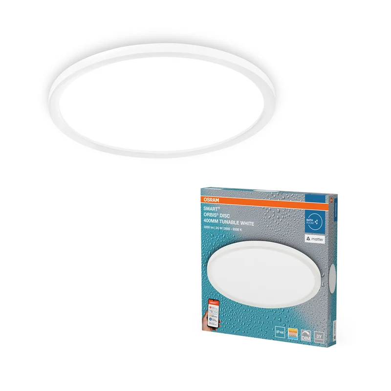 Lámpara de techo LED para baño OSRAM Matter SMART+ ORBIS DISC de 40 cm, luz blanca regulable, 25 W/3000-6500 K