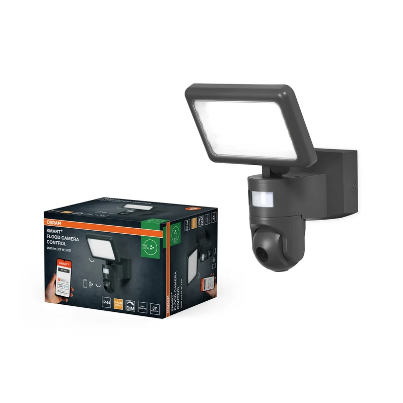Foco de jardín OSRAM Wifi SMART+ FLOOD CAMERA CONTROL con sensor de cámara HD, 23 W/3000 K, blanco cálido