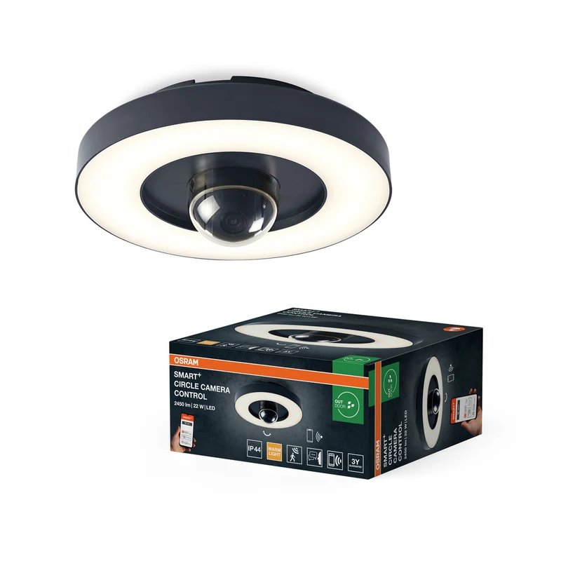 Aplique de pared y techo para exterior OSRAM SMART+ + cámara, gris