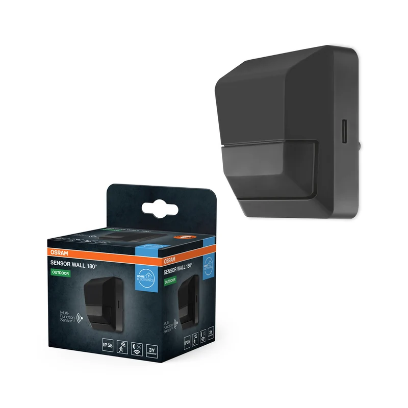 Sensor de pared OSRAM, radio de detección de 180 grados, clase de protección IP55, gris oscuro, SENSOR WALL
