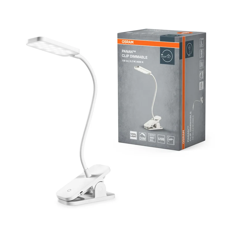 Lámpara de mesa y lectura móvil con clip OSRAM PANAN, 5,2 W, 130 lm