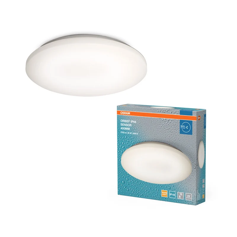 Lámpara de techo LED OSRAM, aluminio, blanco, IP44 con sensor, 21W, 1800LM, 3000K, 400mm, lámpara de pared y techo ORBIS,