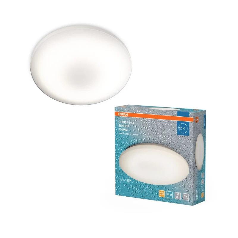 Lámpara de baño LED OSRAM ORBIS con sensor, plafón LED IP44, blanco cálido, 15 W, 1100 lm y 30 cm de diámetro. ORBIS IP44 SENSOR 300MM 15.5W 830