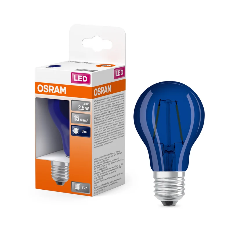 Lámpara LED OSRAM LED STAR DÉCOR CLASSIC A 2,5W 190 Azul E27, 10 lm, 9000 K, azul